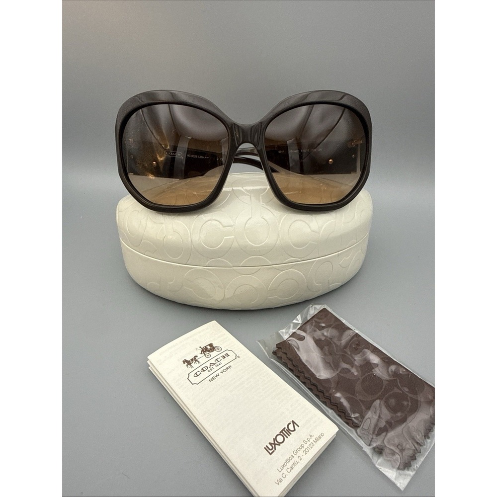 Coach Authentic HC 8029 Logo Brown Sunglasses w/ case/cloth Butterfly Jackie O